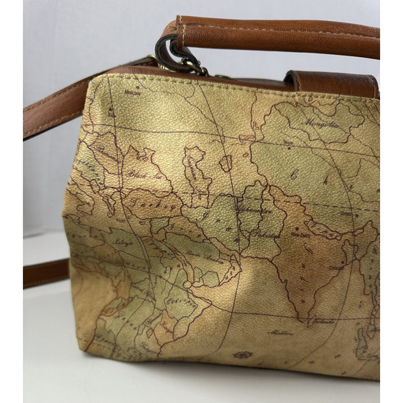 The Columbus Collection By Bagoda Vtg Map Print Travel Luggage Satchel Gladstone - Picture 13 of 16